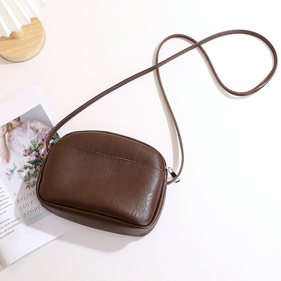 Women Bags Zip - Petit sac rond rétro en cuir