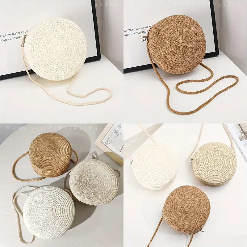 Women Bags Accessories - Sac bandoulière rond en rotin tressé